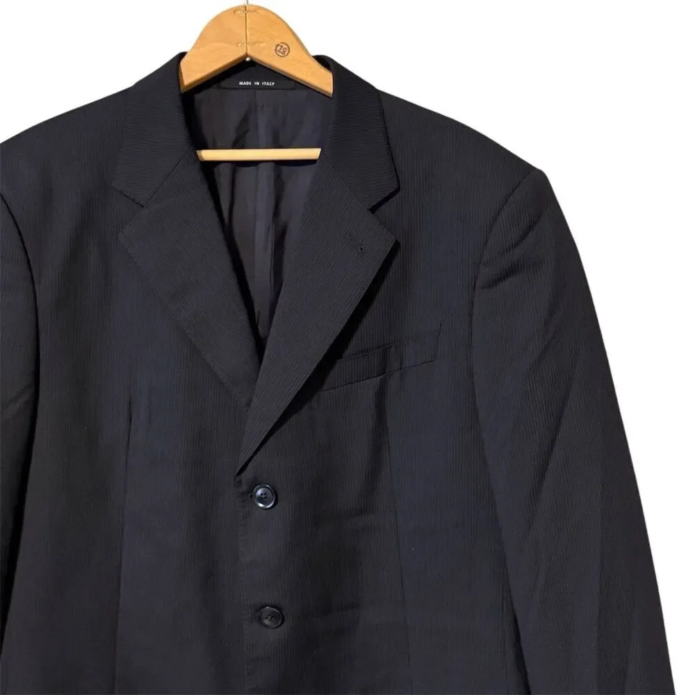 Armani Collezioni Men's Black Striped Wool Blazer Jacket 44r Formal - Picture 7 of 9
